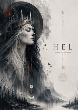Hel Norse Goddess of the Underworld and Queen of Helheim Dark Mythology Illustration