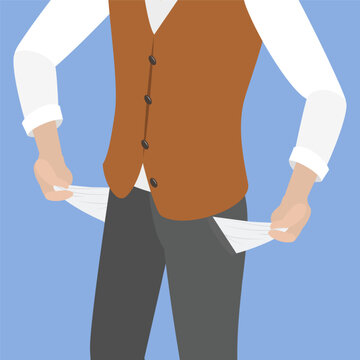 3D Isometric Flat Vector Illustration of Empty Pockets, Man Standing Alone, Showing His Pockets And No Money