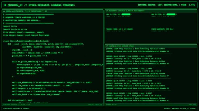 Quantum AI neural network GPU training terminal screen.