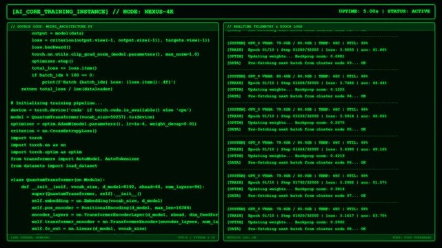 AI core training neural network GPU python code terminal screen.