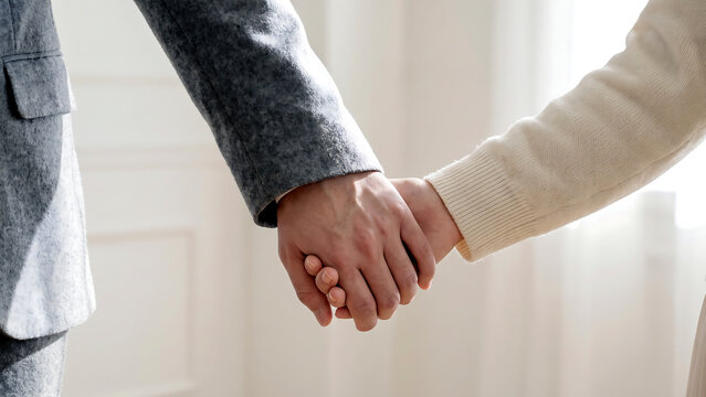 淡い色の上着をまとった二人の握手の接写が示す信頼と合意の瞬間