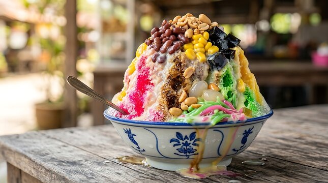 Delicious Malaysian Ice Kacang dessert in a bowl