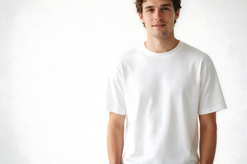 Obraz premium Man white t-shirt standing casual studio
