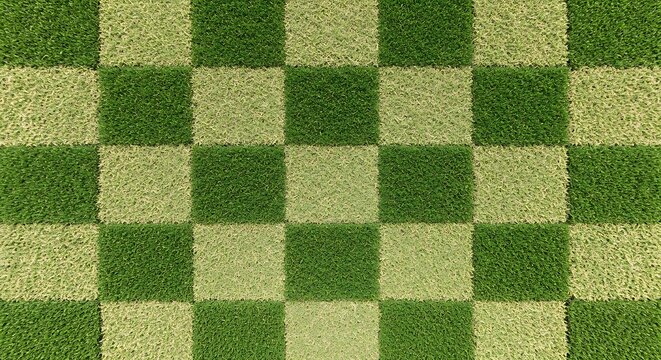 Alternating dark and light green synthetic grass squares forming a geometric checkerboard pattern