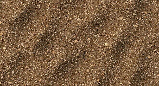 Close up view of brown sandy ground with small pebbles and rippled texture from wind erosion