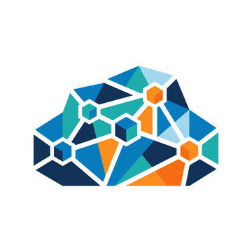 Modern Digital Cloud Storage Icon with Geometric Low Poly Mesh and Network Node Connections