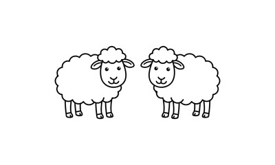 Obraz premium Two sheep line art illustration on white background