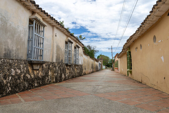 Colonial Houses and Cobblestone Pedestrian Street in Old Town Santa Ana de Coro Falcon State