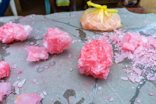 Traditional Salt Industry and Local Souvenir Display at Pink Lake Cumaragua in Paraguana, Venezuela