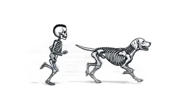 Animated Dog and Skeleton Running Sequence, Looping Motion Graphics Illustration
