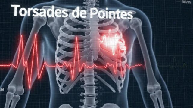 Human Skeleton Animation Displaying Prolonged Qt Interval and Torsades De Pointes, Illustrating Cardiac Arrhythmia Risk