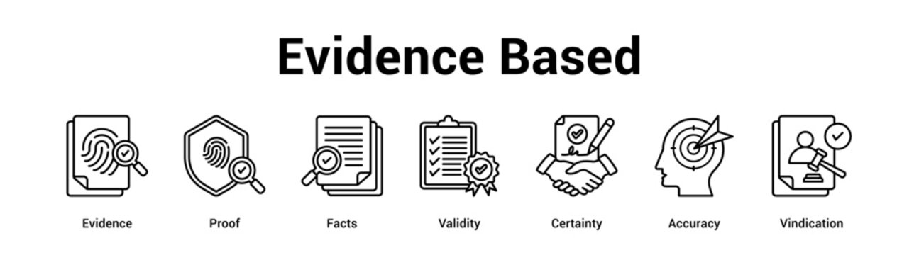 Evidence Based web banner icon vector illustration concept for business with icon of Evidence, Proof, Facts, Validity, Certainty.