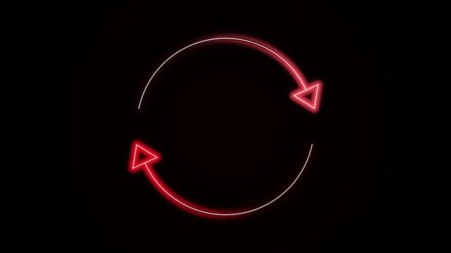 red circular arrow. Red neon glowing circular arrows on black background