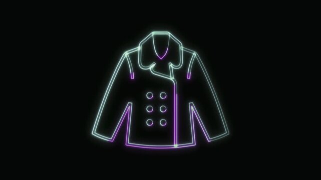  Coat Icon Neon Seamless Loop 4K with Black Background Animated Promotional Typography for Video Editing