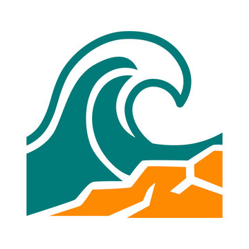 Tsunami Ocean Wave Flat Vector Icon Design &ndash; Coastal Flood and Natural Disaster Concept
