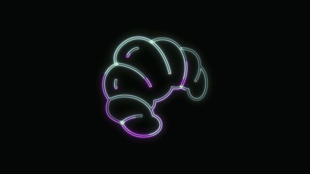  Croissant Icon Neon Seamless Loop 4K with Black Background Animated Promotional Typography for Video Editing