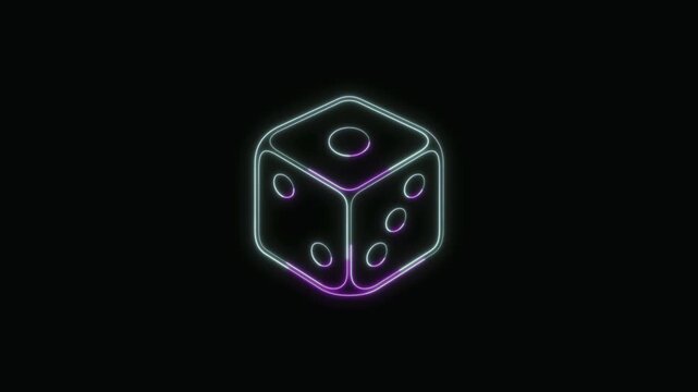  Dice Icon Neon Seamless Loop 4K with Black Background Animated Promotional Typography for Video Editing