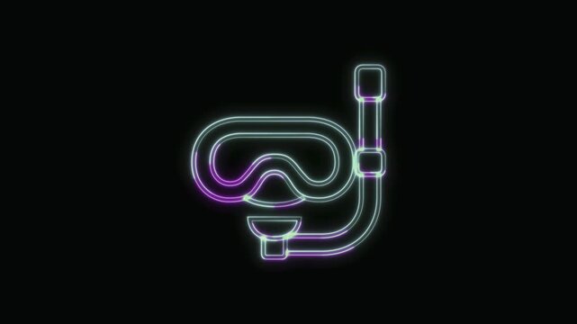  Diving Mask Icon Neon Seamless Loop 4K with Black Background Animated Promotional Typography for Video Editing