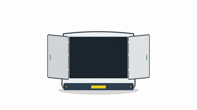 Flat Vector Animation of White Delivery Van Opening Rear Double Doors on White Background 4K 60fps