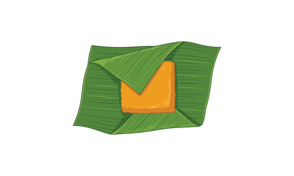 Sticky rice cake wrapped in banana leaf isolated on white