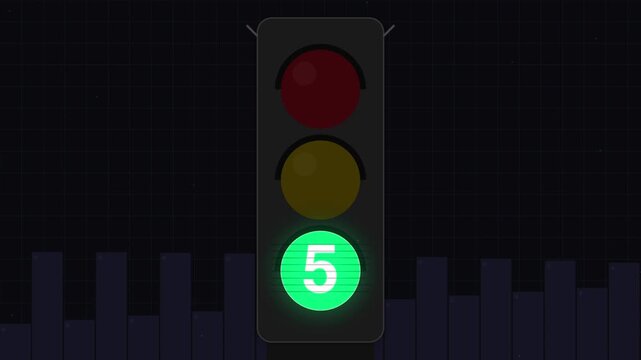 4K 60fps Digital Countdown Animation Integrated on Canvas with Traffic Light Style 16:9 Aspect Ratio