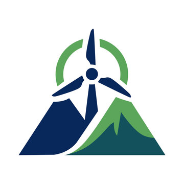 Wind Turbine Mountain Energy Logo Vector for Renewable Power Station