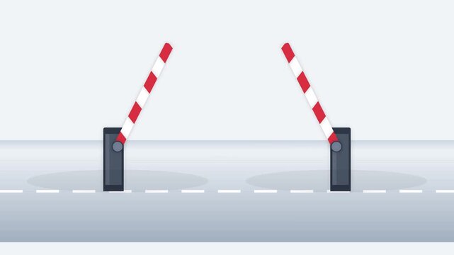 4K Animation of a Double Wing Automatic Parking Gate Barrier on a Road with 16:9 Aspect Ratio