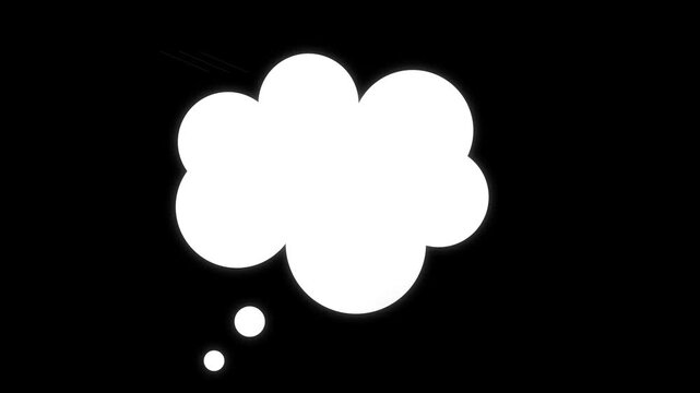 Thinking cartoon cloud. White cartoon speech bubble with ellipsis dots on black