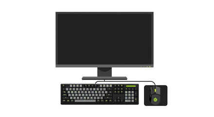 Fototapeta premium Modern Desktop Gaming PC Setup Illustration with Blank Monitor Mechanical Keyboard and Mouse Isolated on White Background