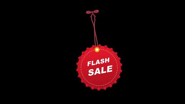 Red Scalloped Flash Sale Hang Tag Swinging With Heartbeat Text Detailed Maroon String With Shadow And Bow