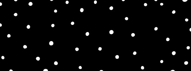 Black polka dot pattern background with hand drawn white dots, cute festive wrapping paper texture, monochrome holiday background for banner, wallpaper, greeting card design, invitation, web © Shiina