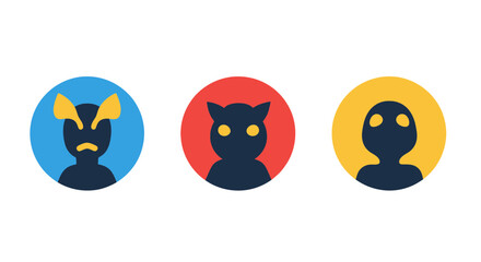 Fototapeta premium Minimalist Alien and Monster Avatar Icons Set in Colorful Circles
