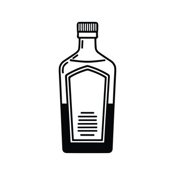 Bourbon whiskey bottle silhouette with label in a vintage vector style for distillery brand identity