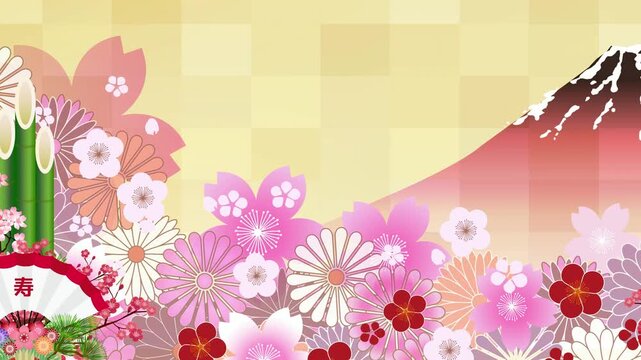 Japanese New Year Flowers and Fuji 4K