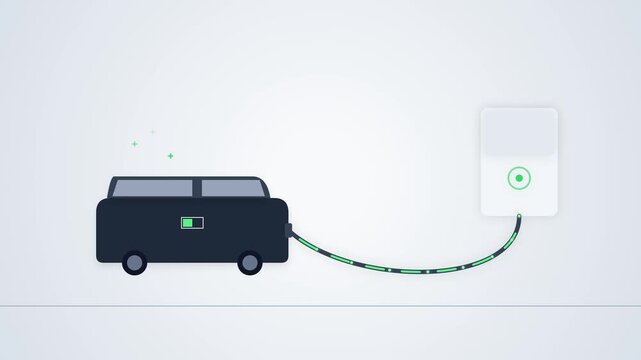 Electric Vehicle Van Charging at Home with Smart Wallbox, 4K 60fps Flat Animation on White Background