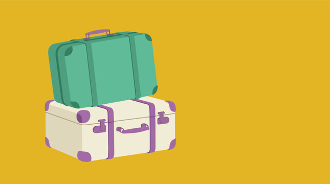 Stacked travel suitcases and vintage luggage baggage concept in minimalist flat vector illustration for holiday tourism and vacation marketing campaigns