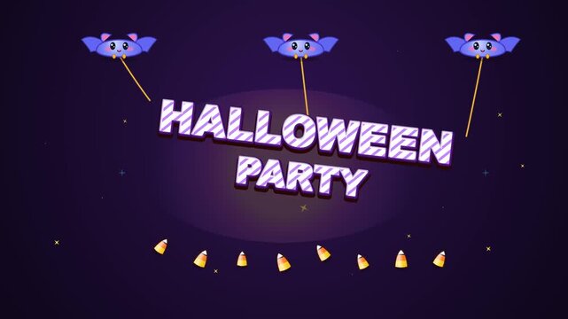 Cute Candy Halloween Party Seamless Looping Video Background with Swinging Typography and Flying Bats