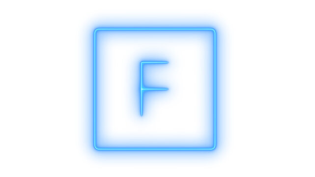 Glowing neon letter F square icon isolated on transparent background. Alphabet character. Blue UI button. Neon monogram. Digital typography. Logo