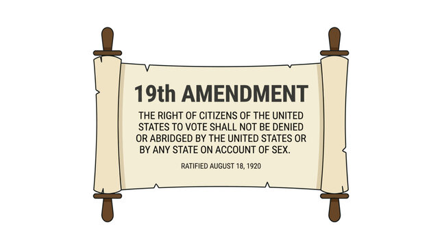 Parchment scroll illustration of historical US voting rights and women's equality constitutional amendment legislation