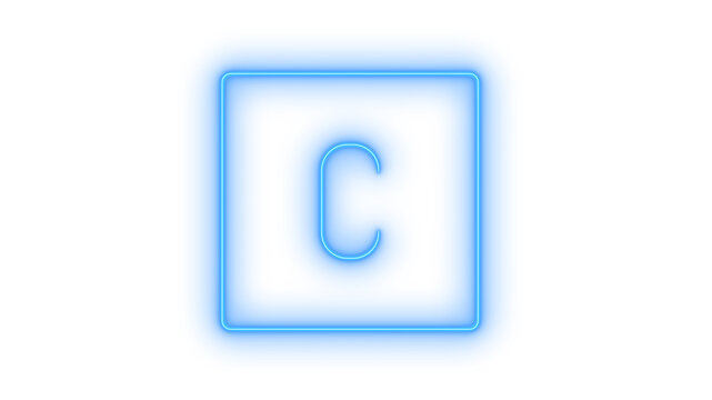 Glowing neon letter C square icon isolated on transparent background. Blue alphabet character. Monogram logo. Tech button. Cyber font. UI element