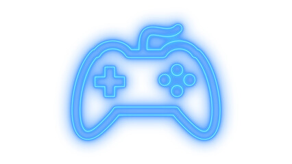 Colorful neon gamepad icon of a video game controller with buttons and cable isolated on transparent background for gaming entertainment and technology design © MdSamsul1234