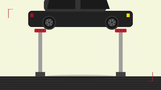 Minimalist Black SUV on Heavy Duty Automotive Lift 4K 60fps Canvas Texture Flat Style Animation
