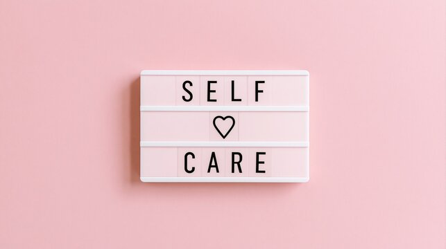 Self care lightbox with heart icon for mental health and wellness lifestyle love