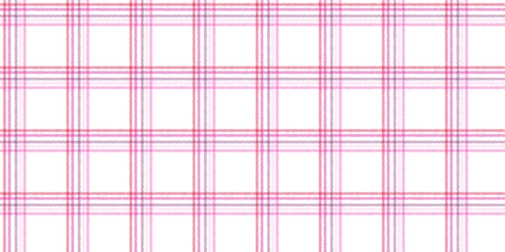 Seamless pink plaid tartan pattern on white background for fabric, wallpaper, wrapping paper, and pastel textile design