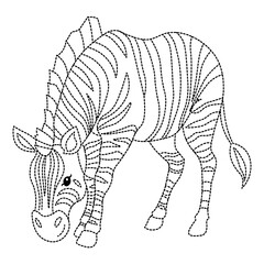 Naklejka premium Cute zebra grazing, adorable striped wild animal outline illustration for children coloring activities.