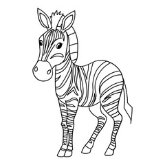 Naklejka premium Cute zebra standing upright, adorable striped wild animal outline illustration for children coloring activities.