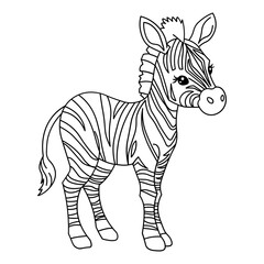 Naklejka premium Cute zebra standing sideways, adorable striped wild animal outline illustration for children coloring activities.