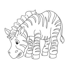 Naklejka premium Cute zebra bending down, adorable striped wild animal outline illustration for children coloring.