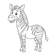 Naklejka premium Cute zebra standing sideways, adorable striped wild animal outline illustration for children coloring.