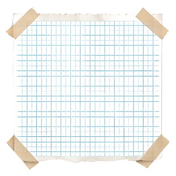 Torn Graph Paper Sheet Taped to White Surface During Bright Studio Lighting With Copy Space